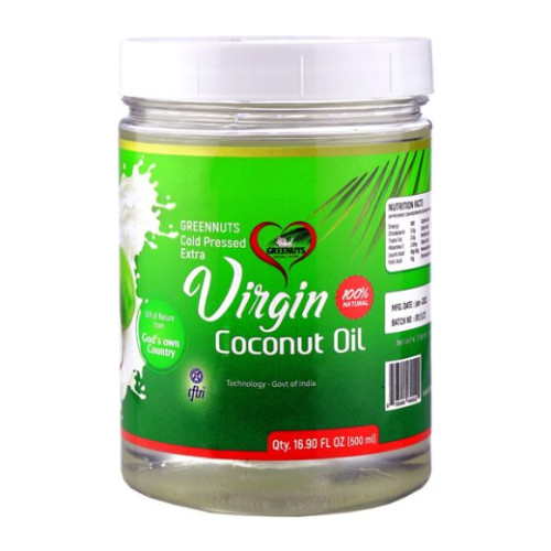 Cold Pressed Extra Virgin Coconut Oil in Wide Mouth Glass Bottle (500 ML)